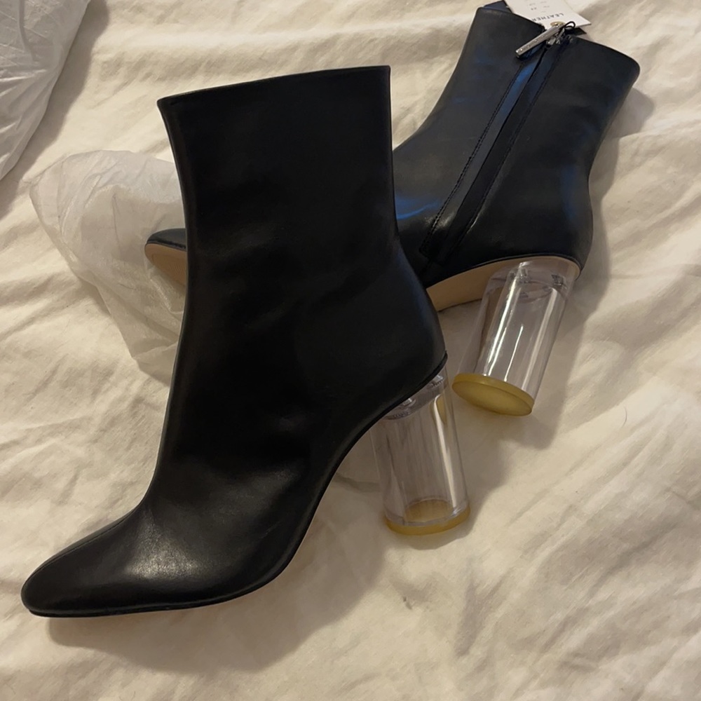 NWT!! Zara Leather Booties with Lucite Heel - 7.5